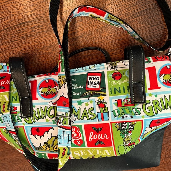 NWOT Handmade Grinchmas Themed Satchel Bag -Green, Red & trimmed in Black. - Picture 11 of 13